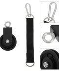 Pro Grade Gym Cable Pulley Attachment With Nylon Rope And Lifting Strap featuring black pulley with metal fasteners