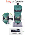 Compact Palm Router Tool For Woodworking, Handheld Trimmer And Joiner, 30,000 RPM, 800 Watt 110 Volt with easy operation features