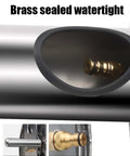 Close-up of brass sealed watertight connection in Heavy Duty Stainless Steel Garden Hose Reel With 10 Pattern Spray Nozzle.