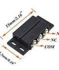 Four Pack Magnetic Reed Switch Kit for Door And Window Security Gear showing NC/NO/COM contacts, dimensions 55mm x 12.5mm.
