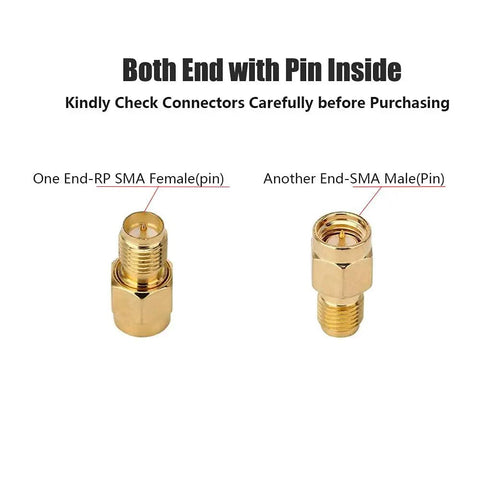 4 Pack SMA Male To RP SMA Female Adapter Connectors showing connector ends with pins inside for RF Coax Cables