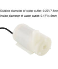 DC 3 To 5V Micro Submersible Mini Water Pump for Aquariums with white casing and outlet diameter details.