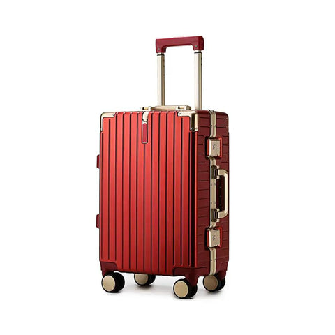 Ultralight Aluminum Frame Carry On Luggage with smooth spinner wheels, red 22 inch suitcase for men, women, and students.