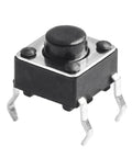 Close-up of a black 120 Piece Set Of 6x6x5mm Momentary Tact Switches For PCB 4 Pin DIP, ideal for electronics DIY and prototyping projects.