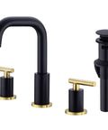 Matte Black And Brushed Gold 2-Handle 8-Inch Widespread Bathroom Faucet With Overflow Drain, Solid Brass Vanity Sink Mixer