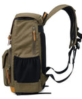 Side view of the Canvas Camera Backpack For Outdoor Photography With Large Capacity Anti Shock Padding Detachable Dividers Tripod Holder Rugged Gray Gear Bag For Pro Photogs Built For All Day Comfort And Easy Gear Organization