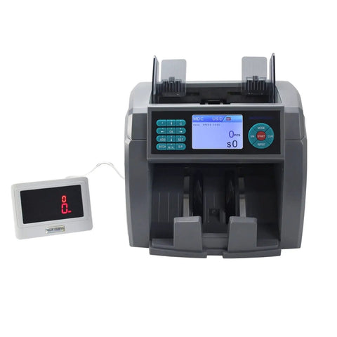 High Speed Professional Money Counter Machine With Badass Counterfeit Detection and Dope Multi Currency Processing for vendors, showing front display.