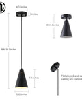 Diagram showing dimensions of Three Pack Black Pendant Lights For Kitchen Island And Bar Counter with adjustable cords.