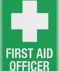 First Aid Officer Identification Sign 8x12 Inch Waterproof Aluminum With Four Pre Drilled Holes For Office Factory And Public Safety Facilities