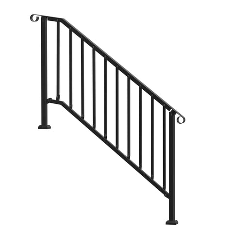 Outdoor 5 Step Stair Hand Rail Kit In Black With Installation Kit Carbon Steel Railings For Concrete Steps Porch And Deck