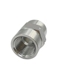 Close-up of a Stainless Steel Hex NPT Female To NPT Female Coupler Adapter One Eighth Inch Pipe Fitting For Air Water Gas Oil Pack Of Two