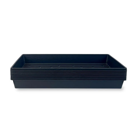 Stacked black trays, 10 Pack No Drain Holes Plant Growing Trays 20 By 10 Inches For Seedlings Indoor Gardening Microgreens And Wheatgrass