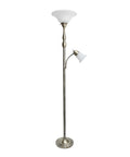 Two Light Mother Daughter Floor Lamp With White Marble Glass Shades In Brushed Nickel Finish, Tall 71 Inch Living Room Lamp