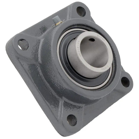 Close-up of Two-Pack 4-Bolt Flange Mount Ball Bearing Unit UC208-24 Insert Bearing with Cast Iron Housing FS208, 1-1/2 Inch Bore