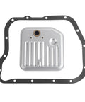 Image of a Beefed Up Transmission Filter And Gasket Kit Direct Fit For 42RE 44RE 46RE 47RE 48RE Automatics, silver and black color.