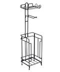 Two Pack Free Standing Toilet Paper Holder Rack With Black Metal Dispenser Shelf Holds Four Rolls Bathroom Organizer Stand For Easy Access In Any Restroom Durable Storage Game Changing Home Convenience with storage for four rolls.