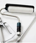 Pro Grade Paint Roller Kit With 100Cm Extendable Pole And Airless Sprayer Adapter showing roller, frame, and sprayer hose.