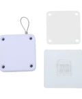 Automatic Door Closer With Adhesive Mount 1200g Tension Retractable Device components including white finish and adhesive pads