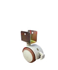 Rock Solid Four Pack Of Universal Type P Plate Casters Featuring Smooth Rubber Coated Treads And Tough Plywood Mounting Stems For Hassle Free Furniture And Rolling Cart Upgrades That Roll Smooth As Silk Under Heavy Loads, showing a single caster with a metal mounting bracket.