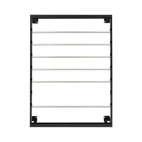 Six Rod Wall Mounted Wire Spool Rack With Adjustable Spacing Built Badass Tough For Garage Or Shop, steel frame, top view.