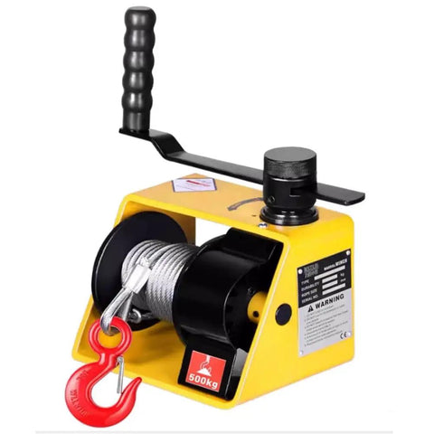 Heavy Duty Hand Crank Winch 550-1100Lbs Capacity With Self-Locking Worm Gear, waterproof anti-corrosion design for heavy lifting.