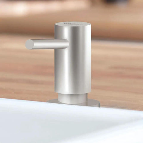 Cosmopolitan Stainless Steel Soap Dispenser With InfinityFinish Top Refill Brass Head And Flange 15 Oz Capacity in modern kitchen