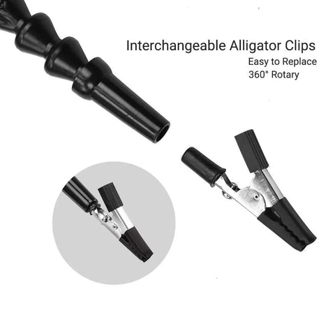 Close-up of Helping Hands Soldering Station With Flexible Y Shaped Arms And Non Slip Desk Clamp Base interchangeable alligator clips