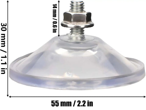 Heavy Duty 6 Pack Suction Cups With Thickened Pvc Sucker Pads And M6 X14 Thread Screws For Extra Strong Adhesive Glass Mount Holder showing a clear 55 mm disc and screw.