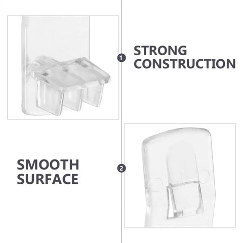 Close-up of Heavy Duty White Plastic Shelf Holder Pegs Set 50 Built Tough Construction Shelf Supports with smooth surface.