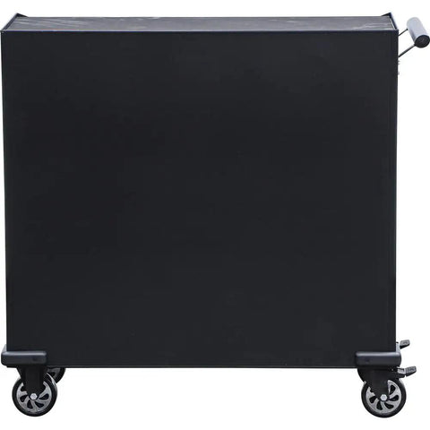 Mega Size Heavy Duty Workshop Trolley With Ten Smooth Roll Drawers black steel frame and locked ball bearing casters side view.