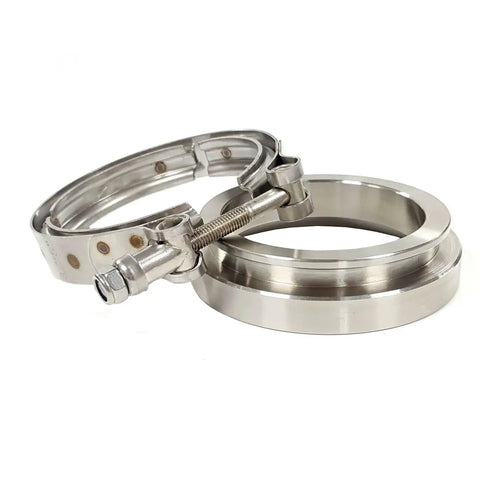Beefed Up T304 Stainless V-Band Clamp Flange Kit, 3.25 Inch Inlet, 4.25 Inch Clamp Width, CNC Machined Flanges For GT45 Turbo Pipe close-up