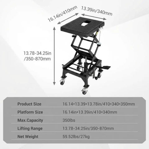 Hydraulic Motorcycle Lift Jack 350 Lbs Foot Operated Scissor Lift Table For ATV Dirt Bike Beefy Heavy Duty Steel Stand