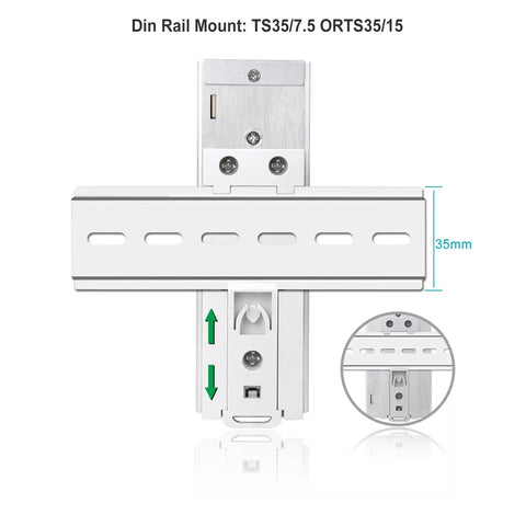Fanless 150W 48V DIN Rail Power Supply With 100 To 240V AC Input And 48V DC Output installed on TS35 rail