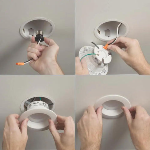 Installation steps for 4 Inch Recessed LED Can Light Retrofit Kit For Ceiling And Shower Downlight 3000K Warm White No Brainer Upgrade