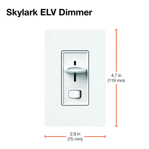 Skylark ELV Dimmer For Low-Voltage Lighting - Single Pole - White - Slide Control With Rocker Switch - Preset Light Level