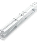 Heavy Duty Center Drawer Slide Rail For Refrigerator Crisper Bin, 14.3 inch white plastic runner side view with grooves.