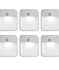 Battery Powered Motion Sensing LED Night Light Stick Anywhere White Six Pack Auto On Up To 15 Feet With 120 Degree Sensing Range