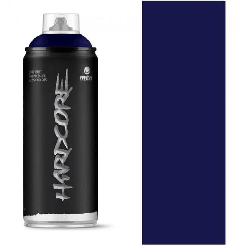 MTN Hardcore Spray Paint - RV256 - Malva can with black body and glossy navy color swatch, intended for quick coverage.