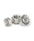 Top Grade 304 Stainless Steel Metric K-Type Serrated Hex Lock Nuts With External Toothed Polydentate Design For Industrial Fastening Needs And DIY Projects From M3 To M10 Sizes Available In Bulk Packs, showing assorted sizes.