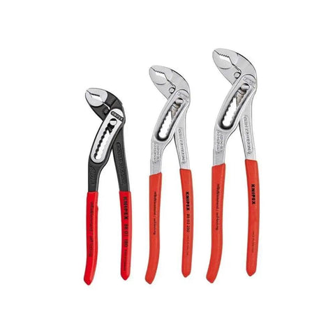 Alligator Water Pump Pliers Set 3 Piece In Plastic Deep Tray With Clear Lid Heavy Duty Red Pliers Built For Plumbing Auto Repairs