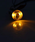 Yellow Indicator Light With Buzzer 12V AC DC, 22mm Panel Mount Flashing Alarm, high brightness LED glowing in dark, front view.