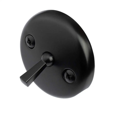 Trip Lever Tub Trim Kit Set With Overflow Face Plate And Strainer Drain Matte Black Finish, close-up of overflow face plate.