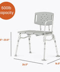 Heavy Duty Bariatric Tub Transfer Bench With Anti Slip Suction Feet, lightweight design, dimensions labeled for 500 lb capacity