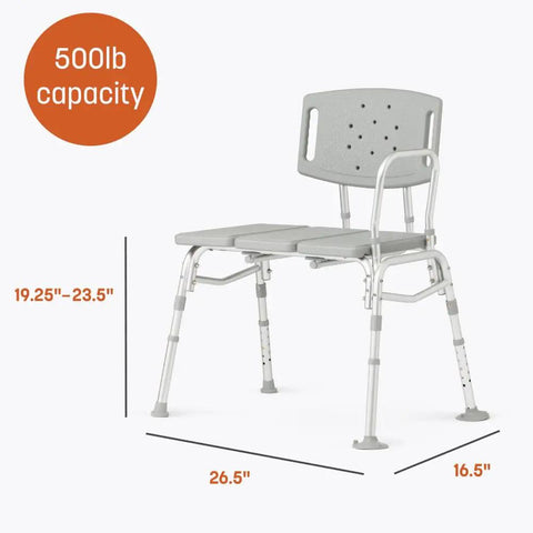 Heavy Duty Bariatric Tub Transfer Bench With Anti Slip Suction Feet, lightweight design, dimensions labeled for 500 lb capacity