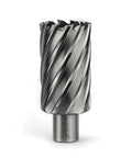 Heavy Duty High Speed Steel Annular Cutter With Weldon Shank Precision Hole Saw For Magnetic Drills And Mill Tools 3/4 Shank close-up of cutter's spiral design.