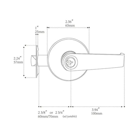 Diagram of Keyed Entry Door Lever Lock With Reversible Backset For Exterior And Interior Doors with dimensions