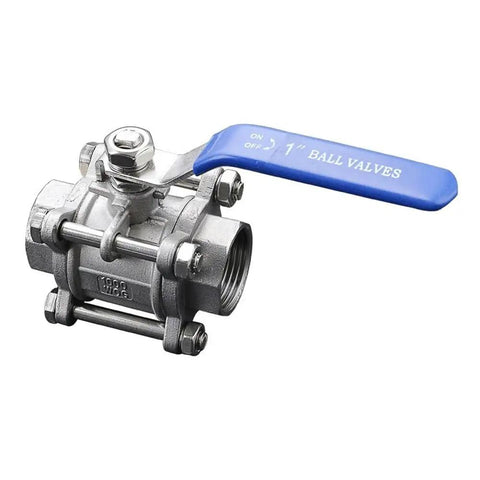 Heavy Duty 304 Stainless Steel Three Section Full Port Ball Valve With Handle BSPT Female For Water Gas Oil Lines DN100 Four Inch BSP Works From One Quarter To Two Inch Size Durable Industrial Grade Valve, 1 inch threaded ball valve with blue handle