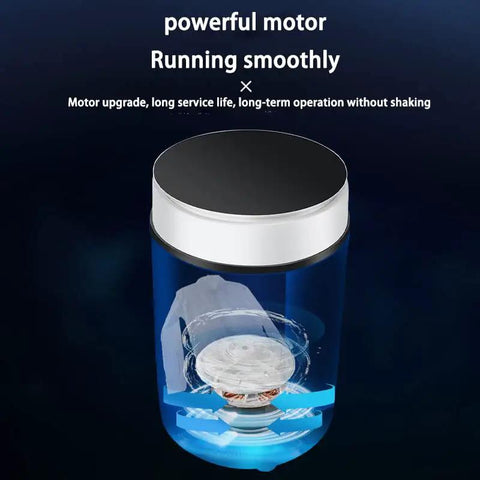 Mini Portable Washer With Bionic Hand Wash Motion, Built In Stainless Steel Leak Resistant Tub, showing powerful motor and blue water.