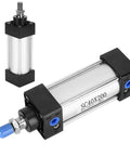 Double Acting Air Pneumatic Cylinder Made From Aluminum Alloy For Industrial Automation Systems, showcasing components and connectors.