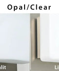 Contemporary Alex Wall Sconce With Handcrafted Opal And Clear Glass In A Sleek Satin Nickel Finish, lit and unlit views.